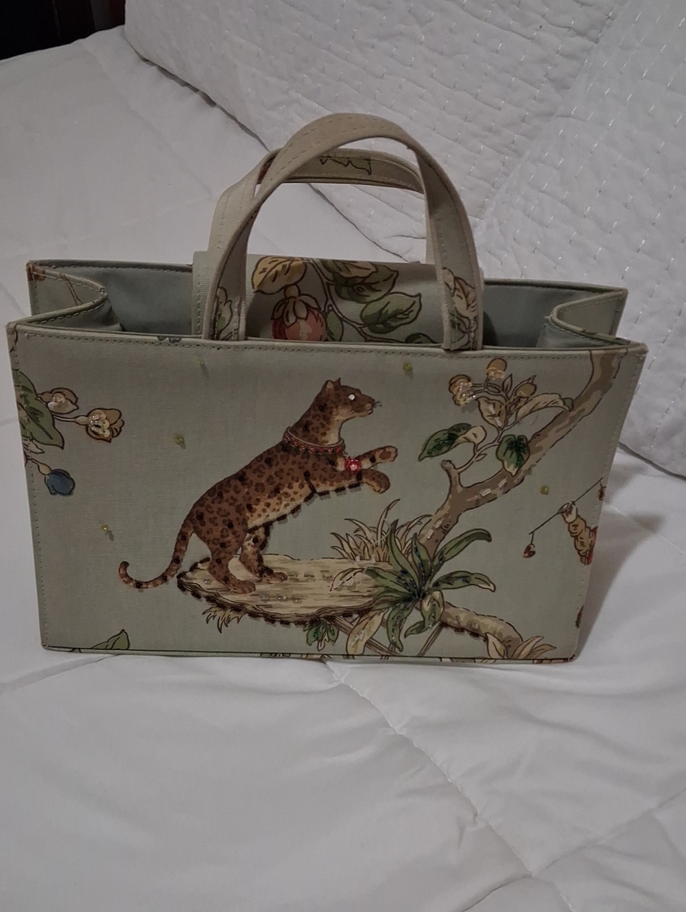 Canvas Animal-Print Tote Bag in Sage Green